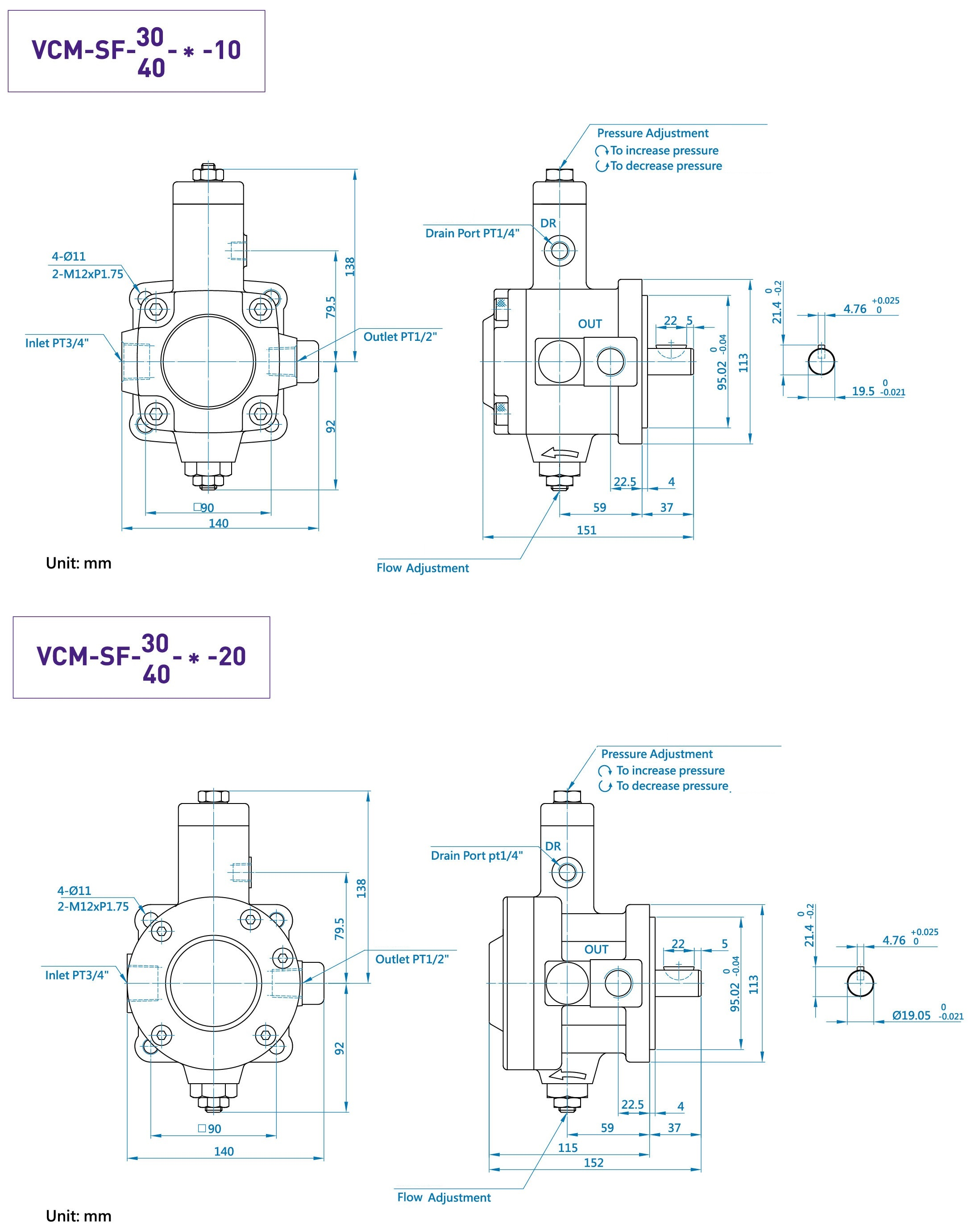 CML Medición de la bomba de paletas variables de baja presión SF 30 40