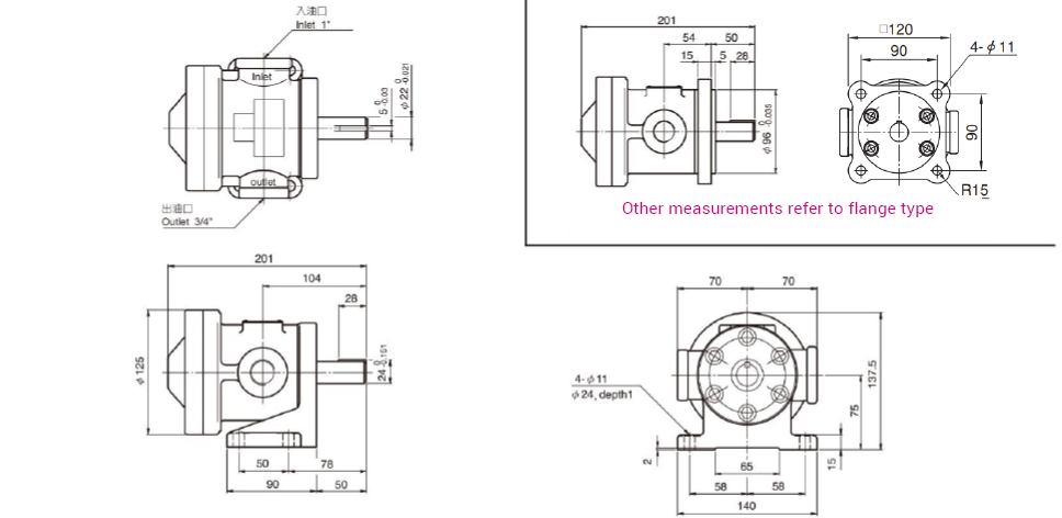 CML Dimensioni, diagramma della pompa a palette a portata fissa a bassa pressione 50T, 150T tipo a piedistallo tipo flangia
